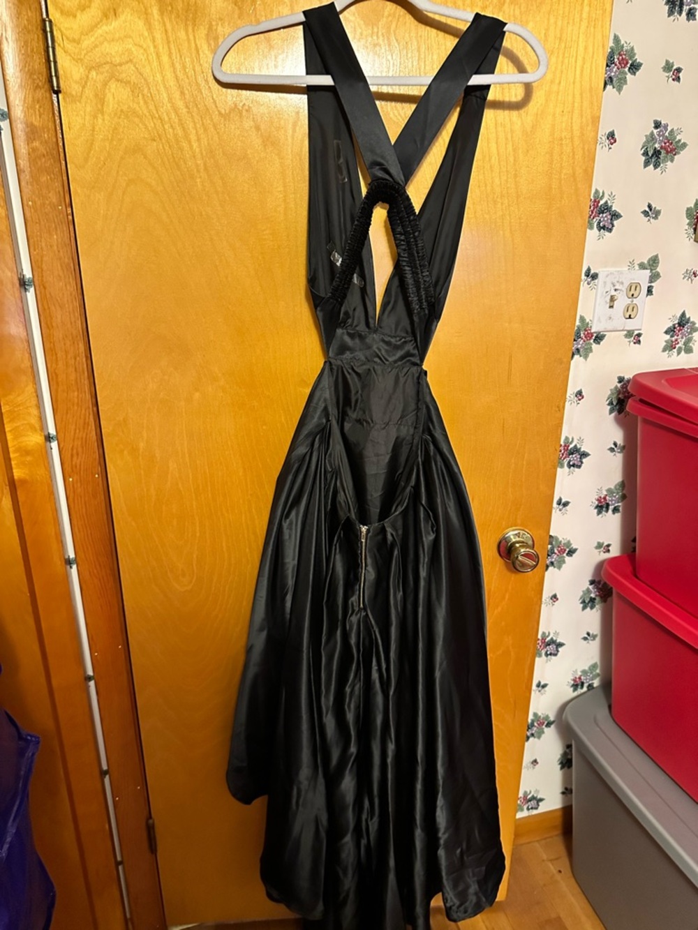 Black Satin Crossback Evening Dress